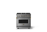 36"W. Dual Fuel Range (Burner: 6b, Finish: Stainless Steel, Trim: Brushed Brass, Fuel: Natural Gas)