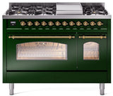 Nostalgie II 48 Inch Dual Fuel Liquid Propane Freestanding Range in Emerald Green with Brass Trim