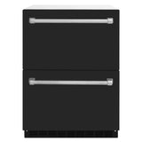 ZLINE 24 in. Touchstone 168 Can Outdoor-Rated Dual Refrigerator Drawer with Black Matte Doors (RDSO-BLM-24)