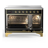 ILVE UMIB48NR3BKG Majestic III 48 inch Induction Range with 6 Elements, 5.02 cu. ft. Total Oven Capacity (Triple Glass Door, Glossy Black, Brass)
