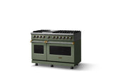 48"W. Dual Fuel Range (Burner: 6g, Finish: Eucalyptus, Trim: Brushed Brass, Fuel: Natural Gas)