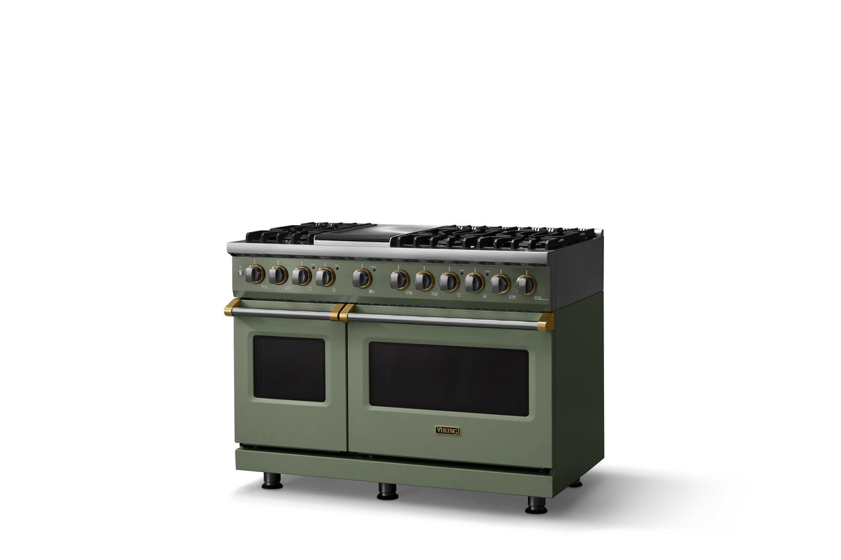 48"W. Dual Fuel Range (Burner: 6g, Finish: Eucalyptus, Trim: Polished Chrome, Fuel: Propane)