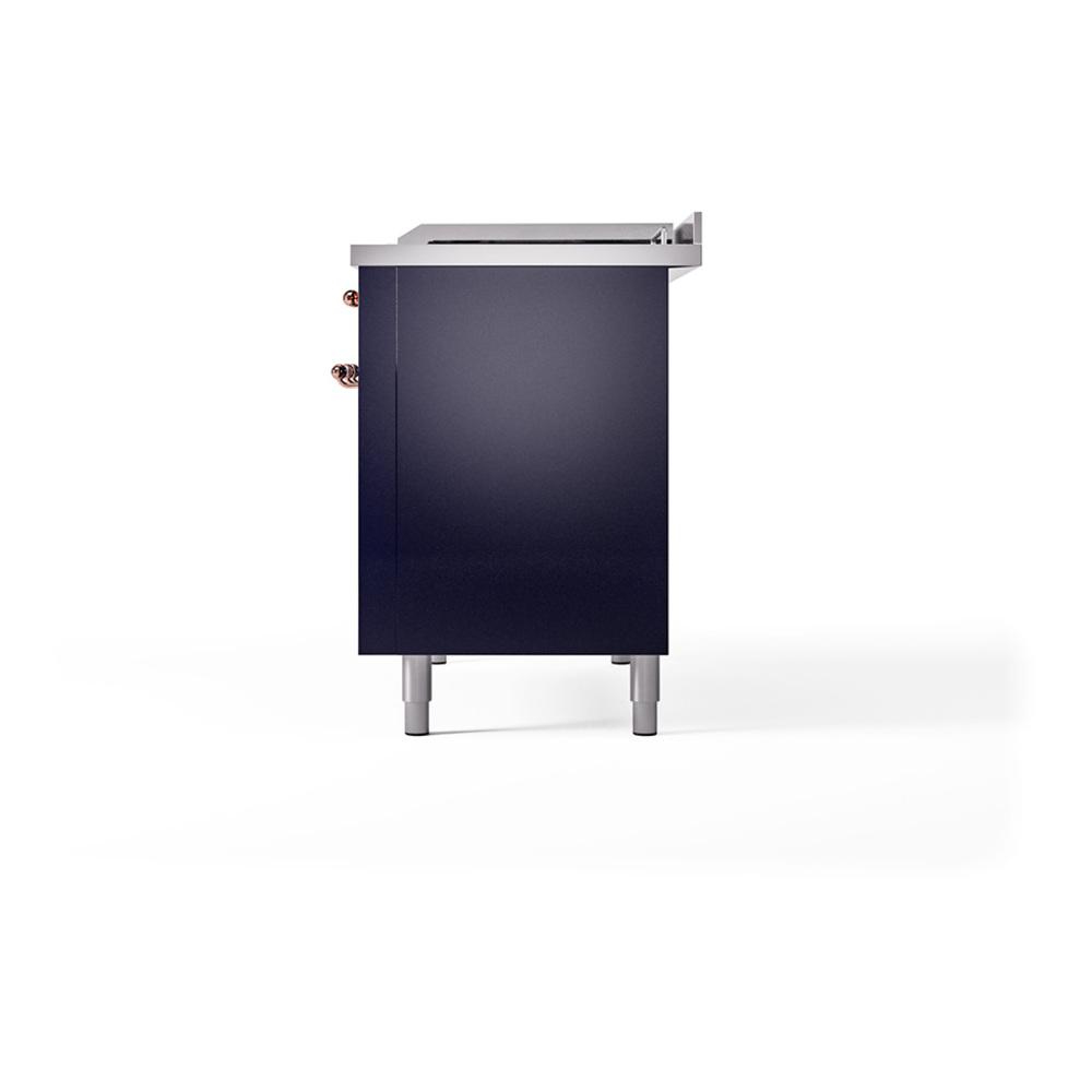 ILVE UN48FSQNMPMBP Nostalgie II Noblesse 48 inch Dual Fuel Range (5 Sealed Burners + Griddle + French Top, Natural Gas, Solid Door, Midnight Blue, Copper)