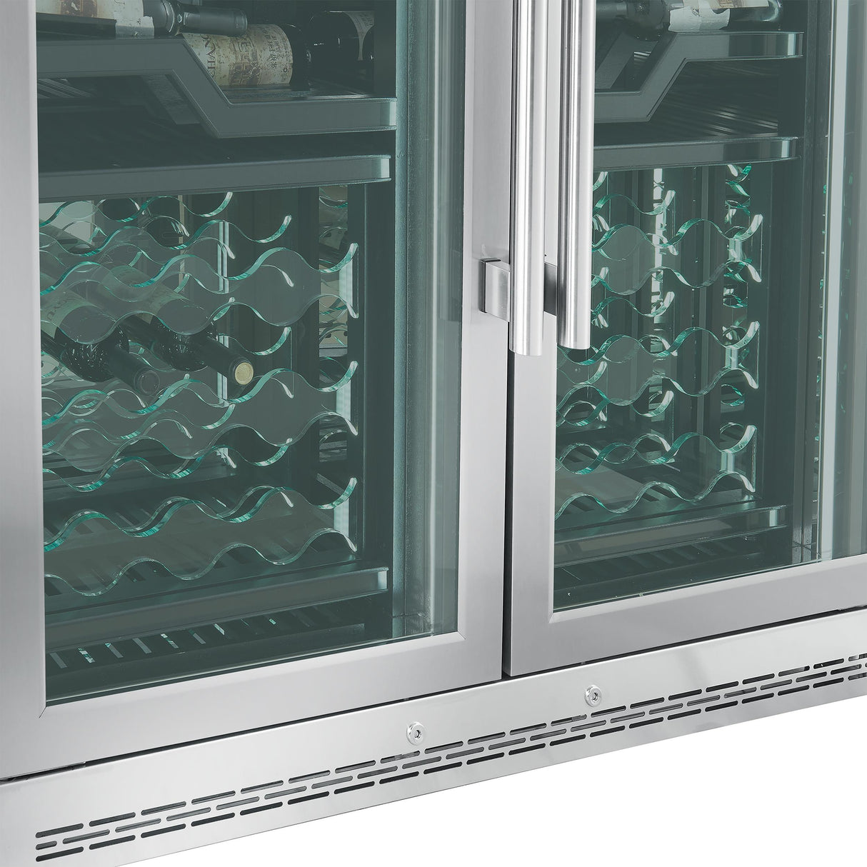 FORNO Abruzzo 48-Inch Dual Zones Wine Cellar, 102 Bottles, 24 cu. ft., Green Acrylic Holders & Black Shelves