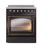 ILVE UNI304NMPBKB Nostalgie II Noblesse 30 inch Induction Range (Triple Glass Door, Glossy Black, Burnished)