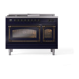 ILVE UN48FSNMPMBBLP Nostalgie II Noblesse 48 inch Dual Fuel Range (5 Sealed Burners + Griddle + French Top, Liquid Propane, Triple Glass Door, Midnight Blue, Burnished)