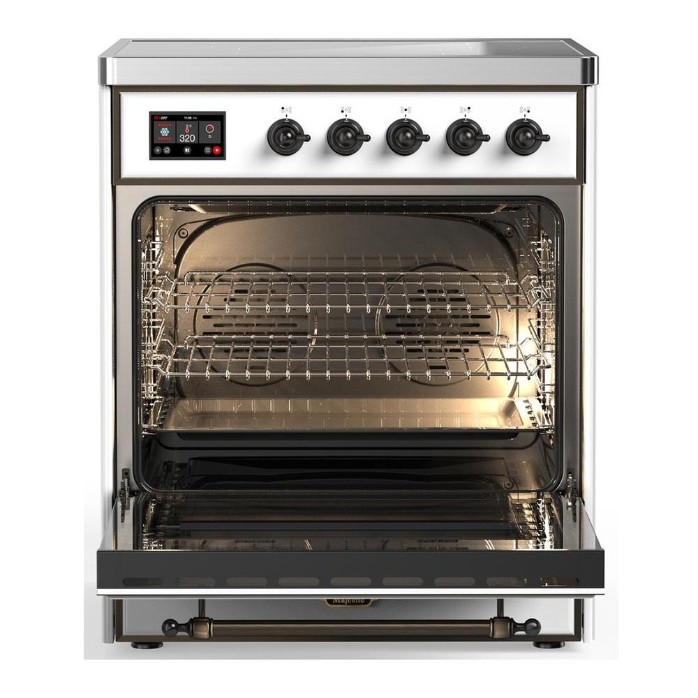 ILVE UMIB30NR3WHB Majestic III 30 inch Induction Range with 4 Elements, 4 cu. ft. Oven Capacity (Triple Glass Door, White, Burnished)