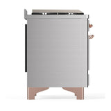 ILVE UM48FSQNR3SSP Majestic III 48 inch Dual Fuel Range with 5 Black Brass Burners, Griddle and French Top, Dual Function Burner up to 25,000 BTU (Natural Gas, Solid Door, Stainless Steel, Copper)