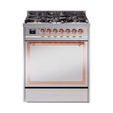 ILVE UN30QNMPSSP Nostalgie II Noblesse 30 inch Dual Fuel Range (Natural Gas, Solid Door, Stainless Steel, Copper)
