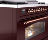 Nostalgie II 36 Inch Dual Fuel Natural Gas Freestanding Range in Burgundy with Copper Trim