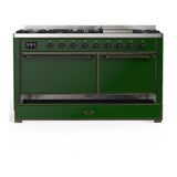 ILVE UM60FQNR3EGB Majestic III 60 inch Dual Fuel Range with 9 Burners and Griddle, Dual Function Burner up to 25,000 BTU (Natural Gas, Solid Door, Emerald Green, Burnished)