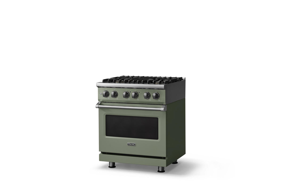 30"W. Dual Fuel Range (Finish: Eucalyptus, Trim: Polished Chrome, Fuel: Natural Gas)
