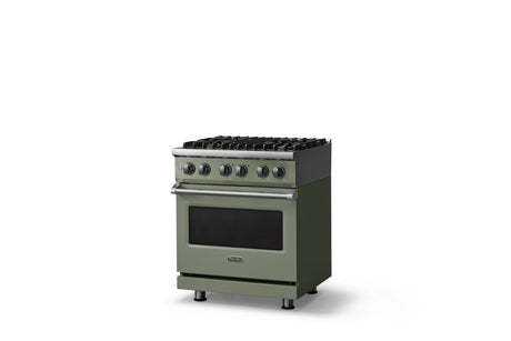 30"W. Dual Fuel Range (Finish: Eucalyptus, Trim: Polished Chrome, Fuel: Natural Gas)