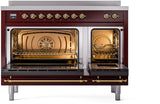 Nostalgie II 48 Inch Electric Freestanding Range in Burgundy with Brass Trim