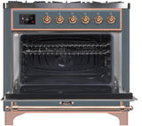 Majestic II 36 Inch Dual Fuel Natural Gas Freestanding Range in Blue Grey with Copper Trim
