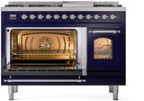 Nostalgie II 48 Inch Dual Fuel Natural Gas Freestanding Range in Blue with Chrome Trim