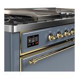 ILVE UM60FSQNR3BGG Majestic III 60 inch Dual Fuel Range with 7 Burners, Griddle and French Top, Dual Function Burner with up to 25,000 BTU (Natural Gas, Solid Door, Blue Grey, Brass)