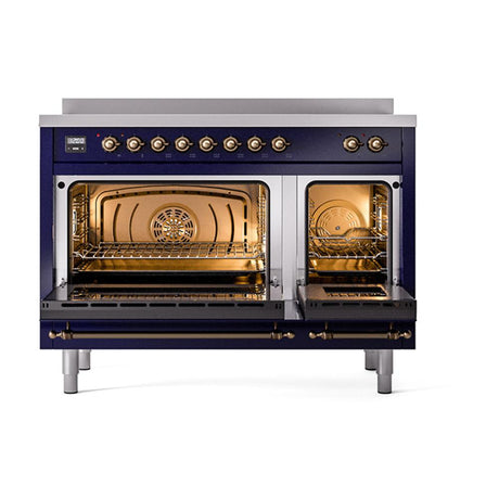 ILVE UNI486QNMPMBB Nostalgie II Noblesse 48 inch Induction Range (Solid Door, Midnight Blue, Burnished)