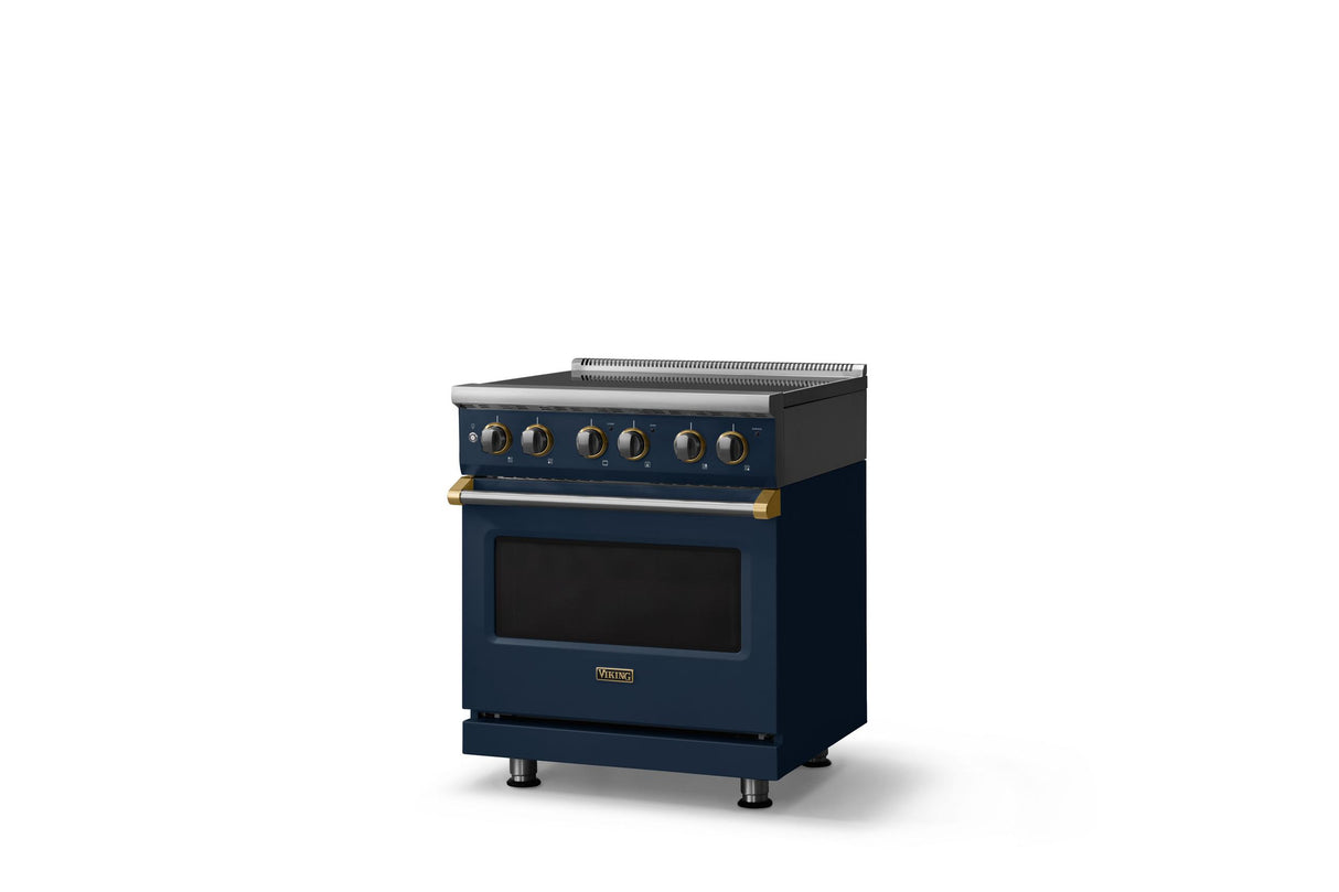 30"W. Electric Range (Finish: Slate Blue, Trim: Brushed Brass)