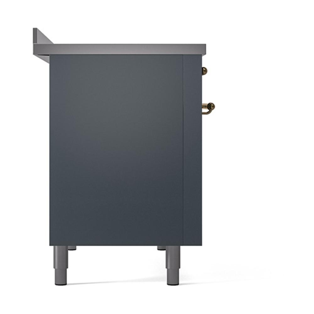 ILVE UNI486QNMPBGG Nostalgie II Noblesse 48 inch Induction Range (Solid Door, Blue Grey, Brass)