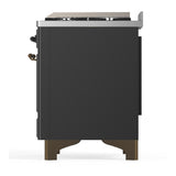 ILVE UM60FQNR3MGBLP Majestic III 60 inch Dual Fuel Range with 9 Burners and Griddle, Dual Function Burner up to 25,000 BTU (Liquid Propane, Solid Door, Graphite Matte, Burnished)