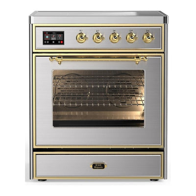 ILVE UMIB30NR3SSG Majestic III 30 inch Induction Range with 4 Elements, 4 cu. ft. Oven Capacity (Triple Glass Door, Stainless Steel, Brass)