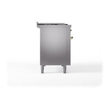 ILVE UN48FSQNMPSSG Nostalgie II Noblesse 48 inch Dual Fuel Range (5 Sealed Burners + Griddle + French Top, Natural Gas, Solid Door, Stainless Steel, Brass)