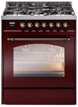 Nostalgie II 30 Inch Dual Fuel Liquid Propane Freestanding Range in Burgundy with Bronze Trim