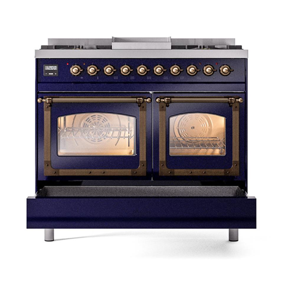 ILVE UND40FNMPMBB Nostalgie II Noblesse 40 inch Dual Fuel Range (Natural Gas, Triple Glass Door, Midnight Blue, Burnished)