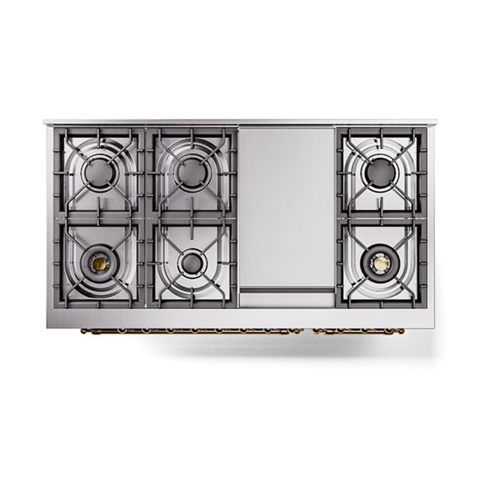 ILVE UN48FNMPMBG Nostalgie II Noblesse 48 inch Dual Fuel Range (8 Sealed Burners + Griddle, Natural Gas, Triple Glass Door, Midnight Blue, Brass)