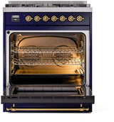 Nostalgie II 30 Inch Dual Fuel Liquid Propane Freestanding Range in Blue with Brass Trim