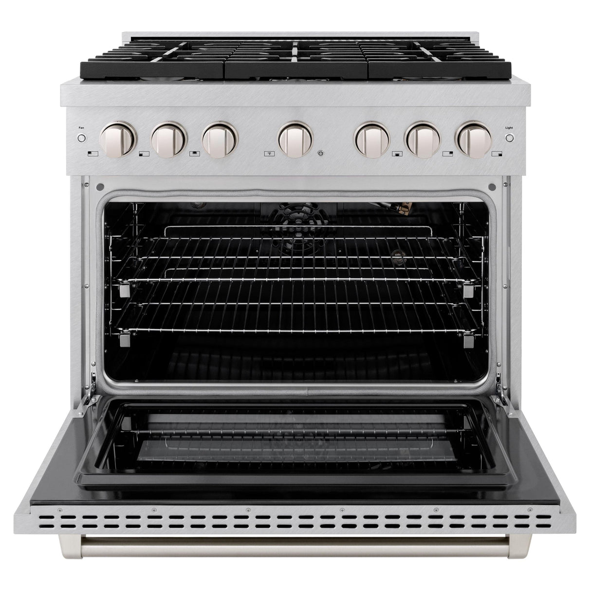 ZLINE 36 in. 5.2 cu. ft. Gas Range with Convection Gas Oven in DuraSnow' Stainless Steel with 6 Brass Burners (SGRS-BR-36)