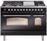 Nostalgie II 48 Inch Dual Fuel Liquid Propane Freestanding Range in Glossy Black with Chrome Trim