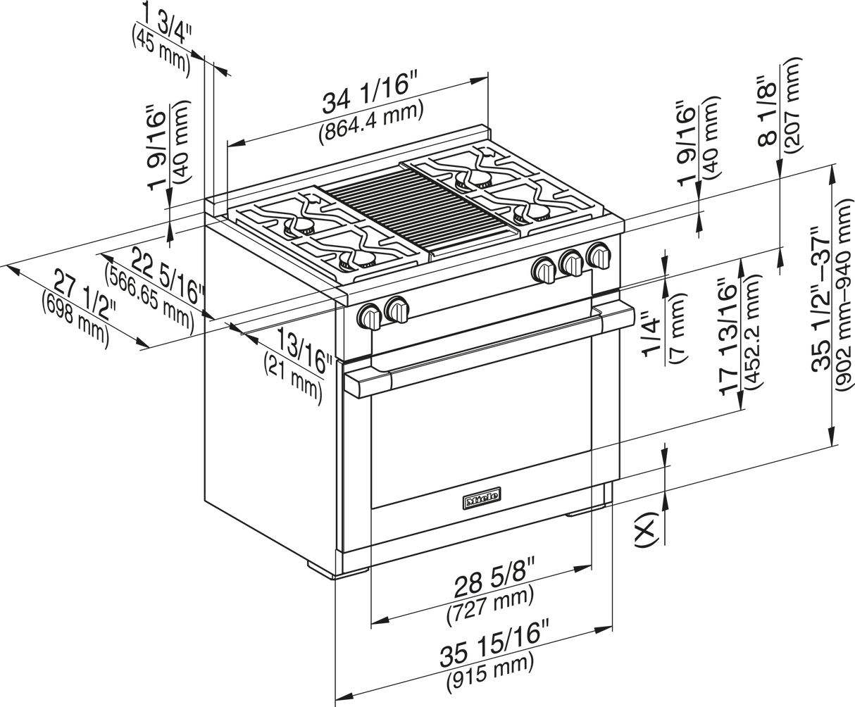 HR 1935-3 G DF GR Clean Touch Steel - 36" Range Dual Fuel model with M Touch controls