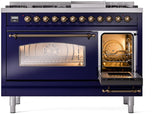 Nostalgie II 48 Inch Dual Fuel Natural Gas Freestanding Range in Blue with Bronze Trim