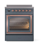 ILVE UNI304NMPBGP Nostalgie II Noblesse 30 inch Induction Range (Triple Glass Door, Blue Grey, Copper)