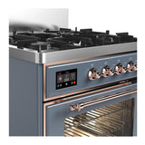 ILVE UM30NR3BGPLP Majestic III 30 inch Dual Fuel Range with 5 Black Brass Burners, Dual Function Burner up to 25,000 BTU (Liquid Propane, Triple Glass Door, Blue Grey, Copper)