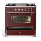 ILVE UM36FNR3BUP Majestic III 36 inch Dual Fuel Range with 6 Black Brass Burners and Griddle, Dual Function Burner up to 25,000 BTU (Triple Glass Door, Burgundy, Copper, Natural Gas)