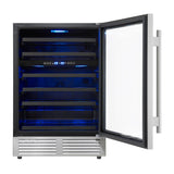 Forno Bacchino 24 Inch Wine Cooler, Stainless Steel, with LED Lighting, Triple Glass Door, 51 Bottle Capacity, Built-In or Freestanding