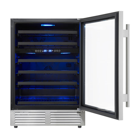 Forno Bacchino 24 Inch Wine Cooler, Stainless Steel, with LED Lighting, Triple Glass Door, 51 Bottle Capacity, Built-In or Freestanding
