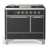 ILVE UMD40FQNR3MGCLP Majestic III 40 inch Dual Fuel Range with 6 Burners and Griddle, Dual Function Burner up to 25,000 BTU (Liquid Propane, Solid Door, Graphite Matte, Chrome)