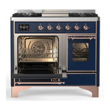 ILVE UMD40FNR3MBP Majestic III 40 inch Dual Fuel Range with 6 Burners and Griddle, Dual Function Burner up to 25,000 BTU (Natural Gas, Triple Glass Door, Midnight Blue, Copper)