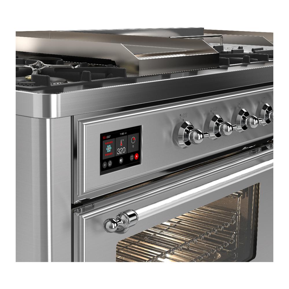 ILVE UM60FSNR3SSC Majestic III 60 inch Dual Fuel Range with 7 Burners, Griddle and French Top, Dual Function Burner with up to 25,000 BTU (Natural Gas, Triple Glass Door, Stainless Steel, Chrome)