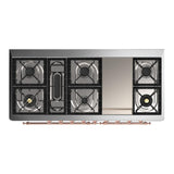 ILVE UM60FQNR3EGPLP Majestic III 60 inch Dual Fuel Range with 9 Burners and Griddle, Dual Function Burner up to 25,000 BTU (Liquid Propane, Solid Door, Emerald Green, Copper)