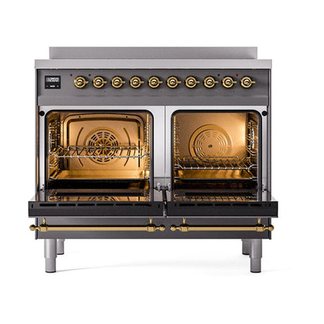 ILVE UNDI406QNMPMGG Nostalgie II Noblesse 40 inch Induction Range (Solid Door, Graphite Matte, Brass)