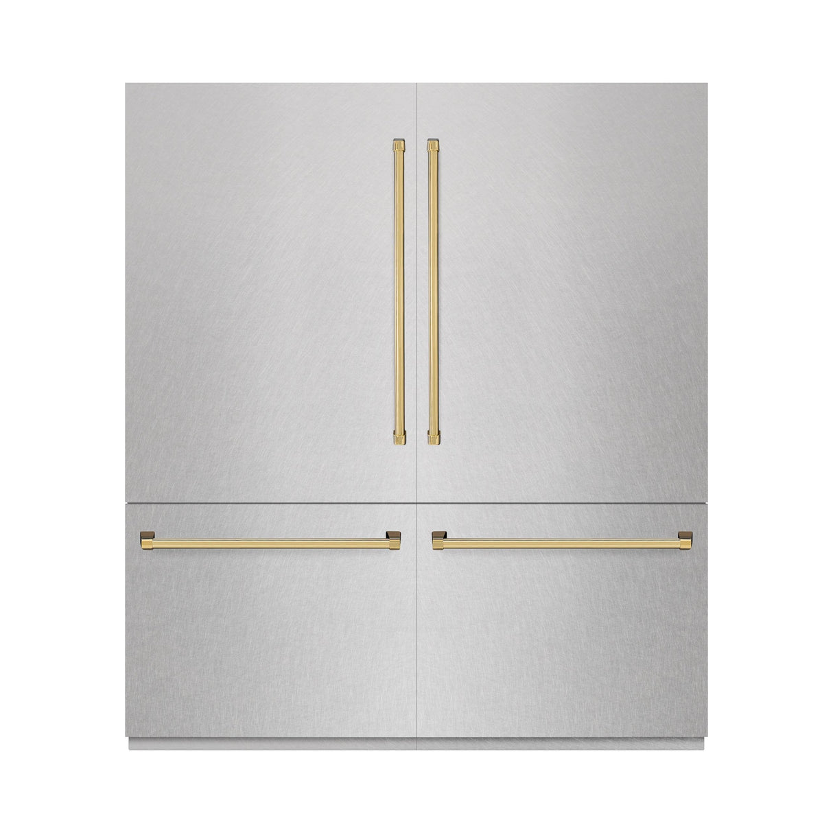 ZLINE Autograph Edition 72 in. 39.6 cu. ft. French Door Built-In Bottom Freezer Refrigerator with Water Dispensers and Ice Makers in DuraSnow' Stainless Steel and Polished Gold Accents (RBITZ-SN-72-G)