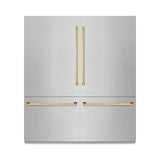 ZLINE Autograph Edition 72 in. 39.6 cu. ft. French Door Built-In Bottom Freezer Refrigerator with Water Dispensers and Ice Makers in DuraSnow' Stainless Steel and Polished Gold Accents (RBITZ-SN-72-G)