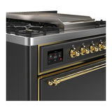 ILVE UM36FQNR3MGG Majestic III 36 inch Dual Fuel Range with 6 Black Brass Burners and Griddle, Dual Function Burner up to 25,000 BTU (Solid Door, Graphite Matte, Brass, Natural Gas)
