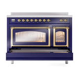 ILVE UNI486NMPMBG Nostalgie II Noblesse 48 inch Induction Range (Triple Glass Door, Midnight Blue, Brass)