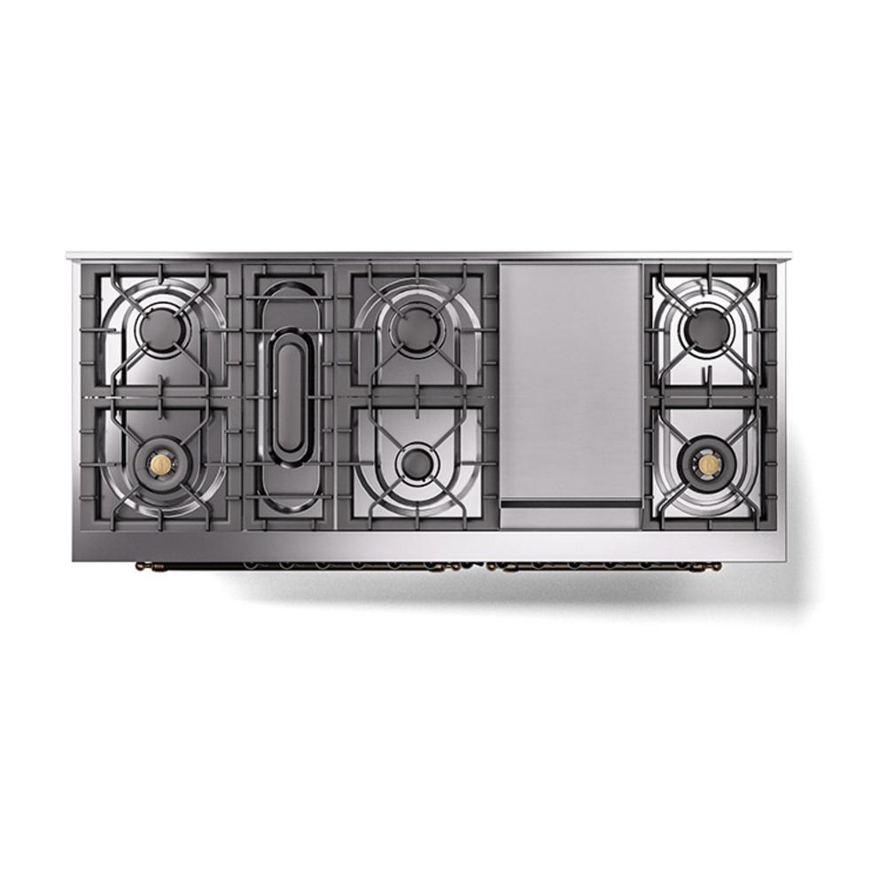 ILVE UN60FQNMPBKB Nostalgie II Noblesse 60 inch Dual Fuel Range (9 Sealed Burners + Griddle, Natural Gas, Solid Door, Glossy Black, Burnished)